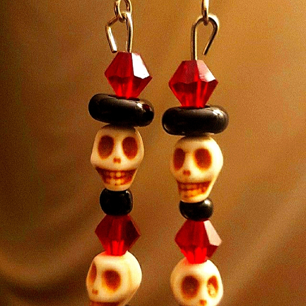 Handmade Beaded and Skull Earrings